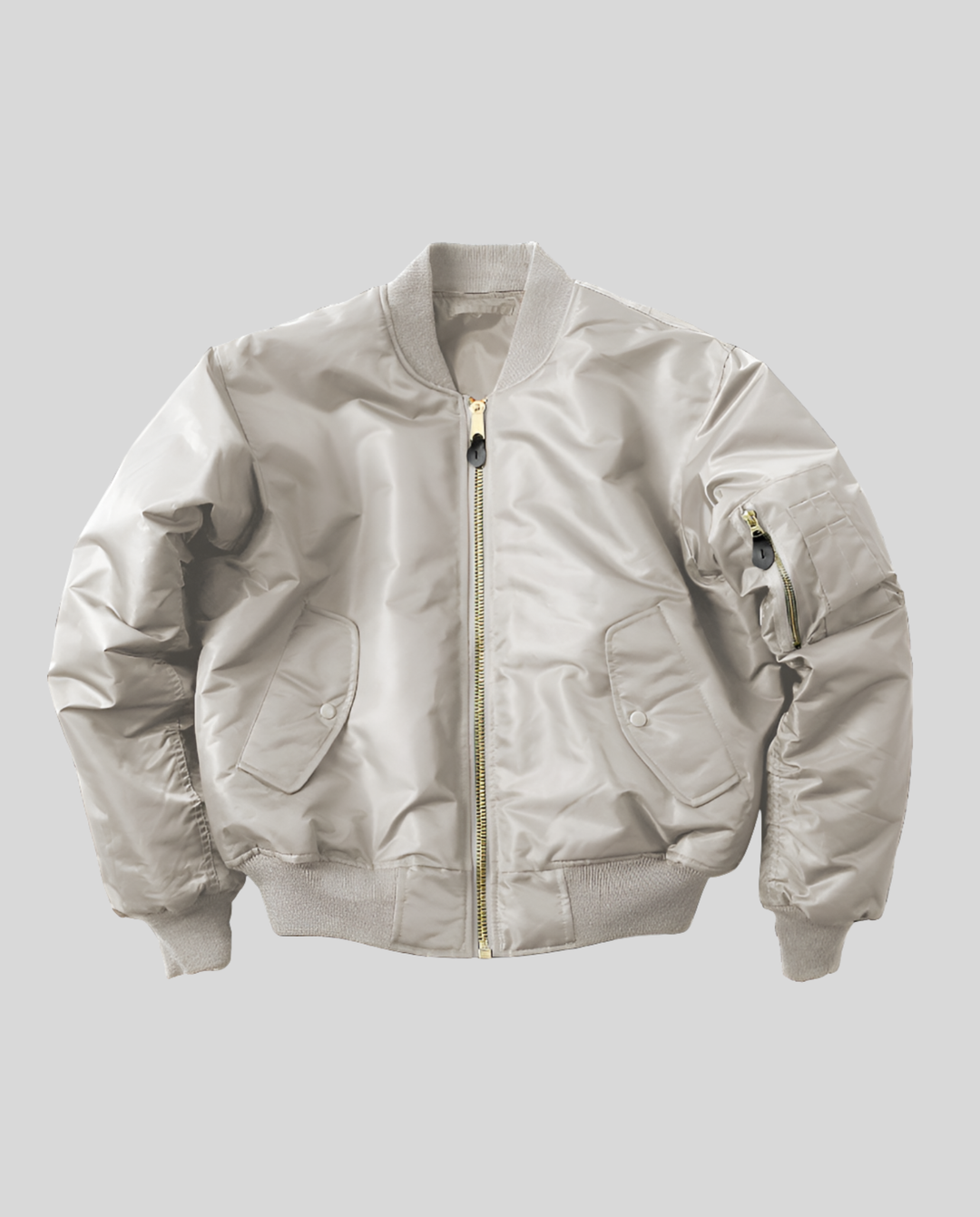 Bomber Jacket with Contrast Lining and Ribbed Trim