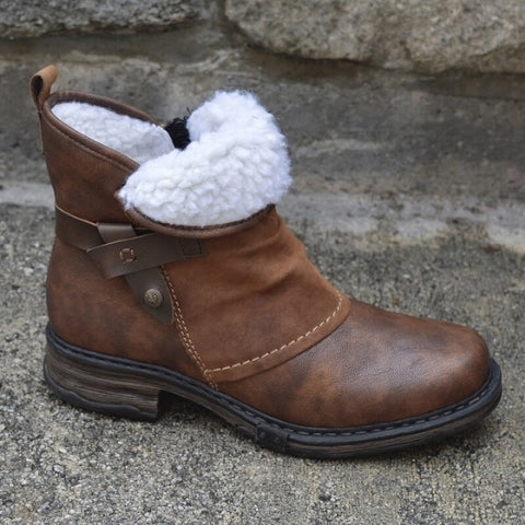 Women's Fleece-Lined Ankle Boots with Buckle Strap Detail