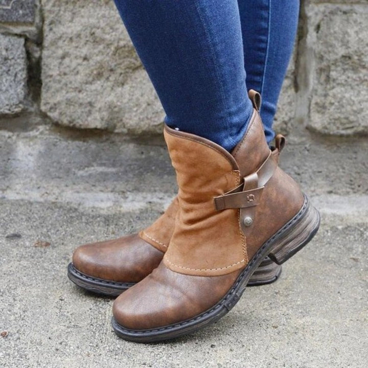 Women's Fleece-Lined Ankle Boots with Buckle Strap Detail