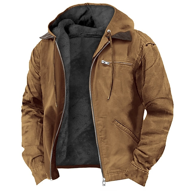 Men's Fleece-Lined Hooded Utility Jacket with Zip Pockets