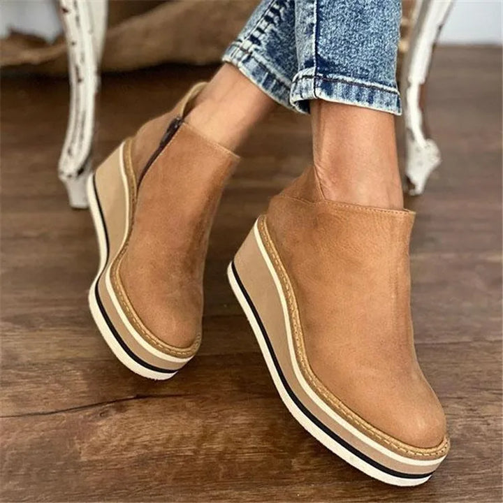 Women's Waterproof Wedge Ankle Boots with Side Zip