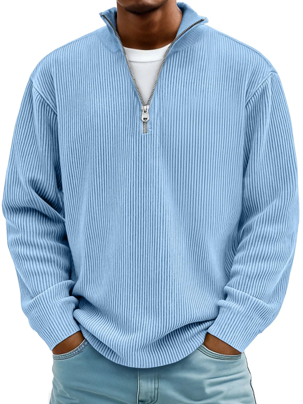 Men's Ribbed Quarter-Zip Knit Sweater