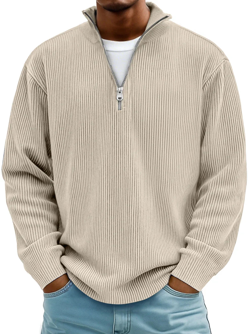 Men's Ribbed Quarter-Zip Knit Sweater