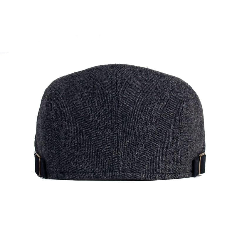 Men's Wool Herringbone Flat Cap with Buckle Strap