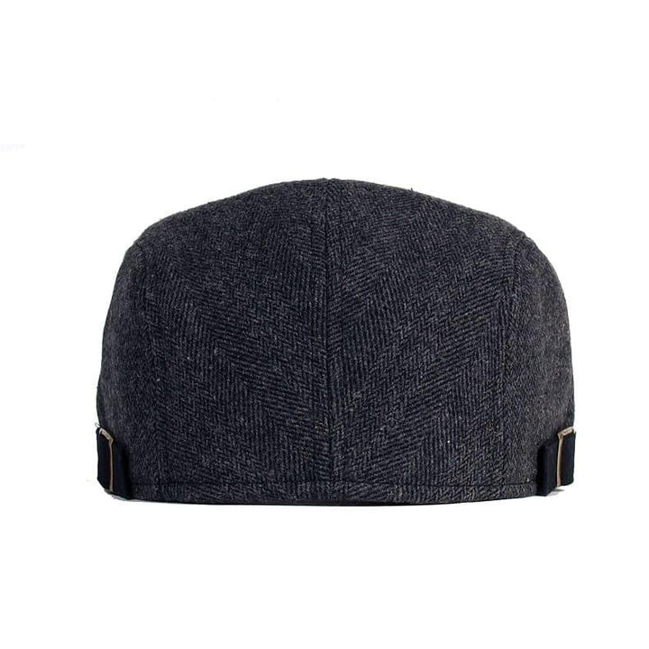 Men's Wool Herringbone Flat Cap with Buckle Strap