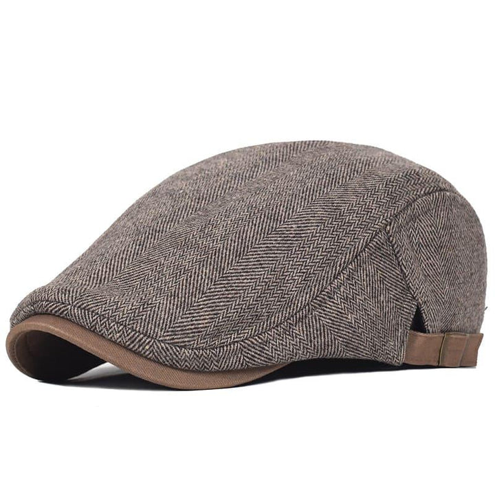 Men's Wool Herringbone Flat Cap with Buckle Strap
