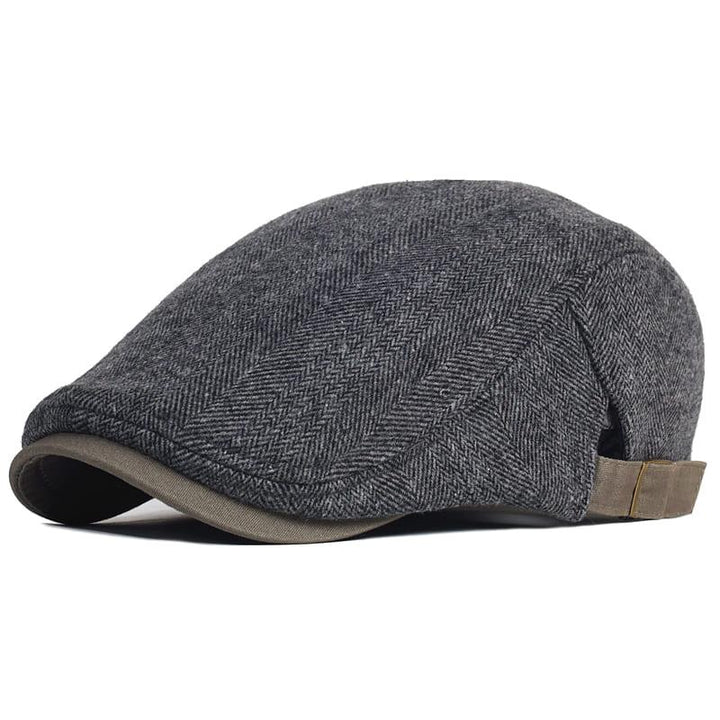 Men's Wool Herringbone Flat Cap with Buckle Strap
