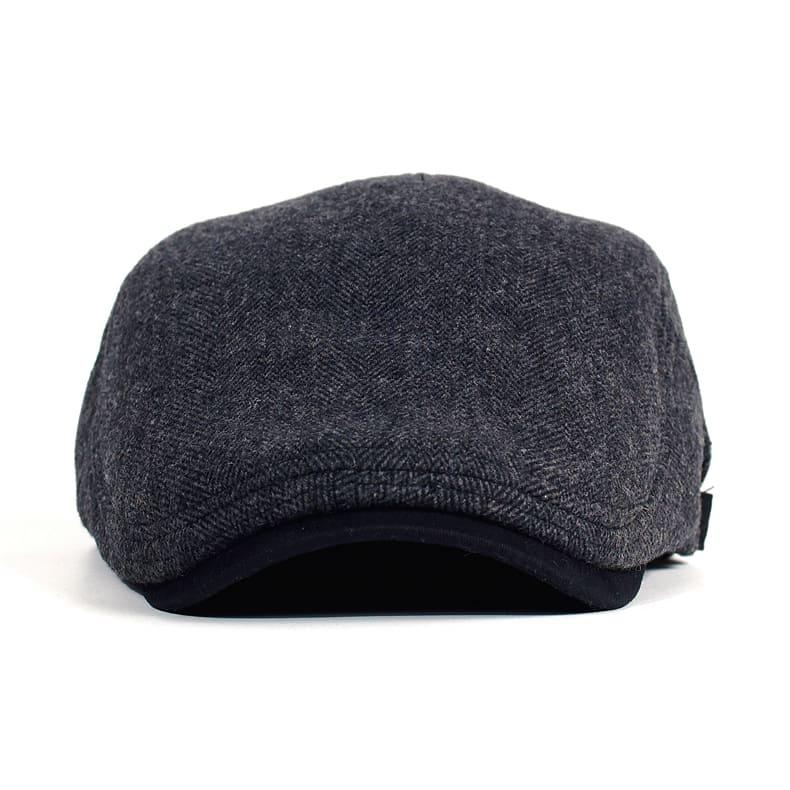 Men's Wool Herringbone Flat Cap with Buckle Strap