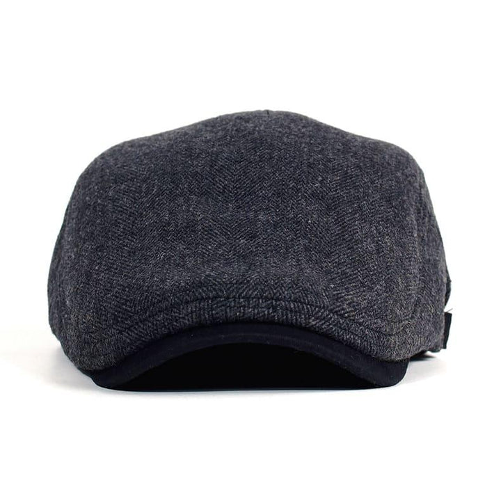 Men's Wool Herringbone Flat Cap with Buckle Strap