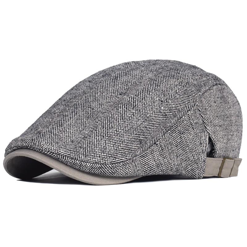 Men's Wool Herringbone Flat Cap with Buckle Strap