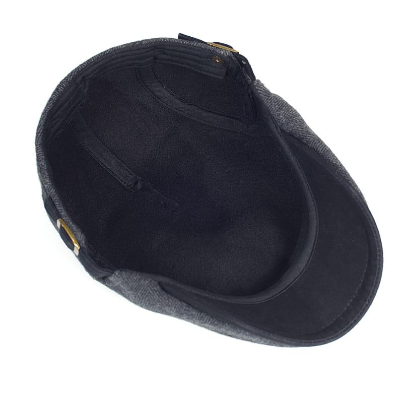 Men's Wool Herringbone Flat Cap with Buckle Strap
