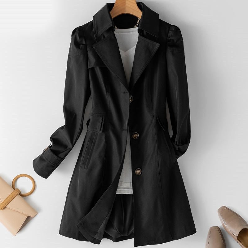 Women's Classic Trench Coat with Button Closure