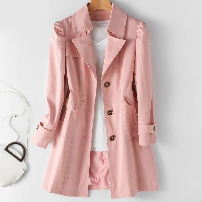 Women's Classic Trench Coat with Button Closure
