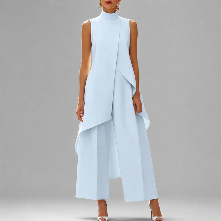 Women's Draped High-Neck Top and Wide-Leg Pants Set