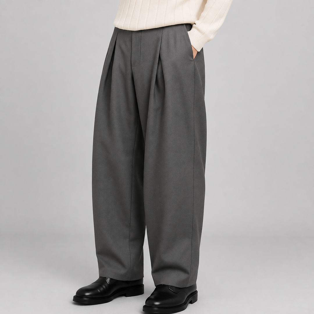Men's Wide Leg Pleated Dress Pants High Rise