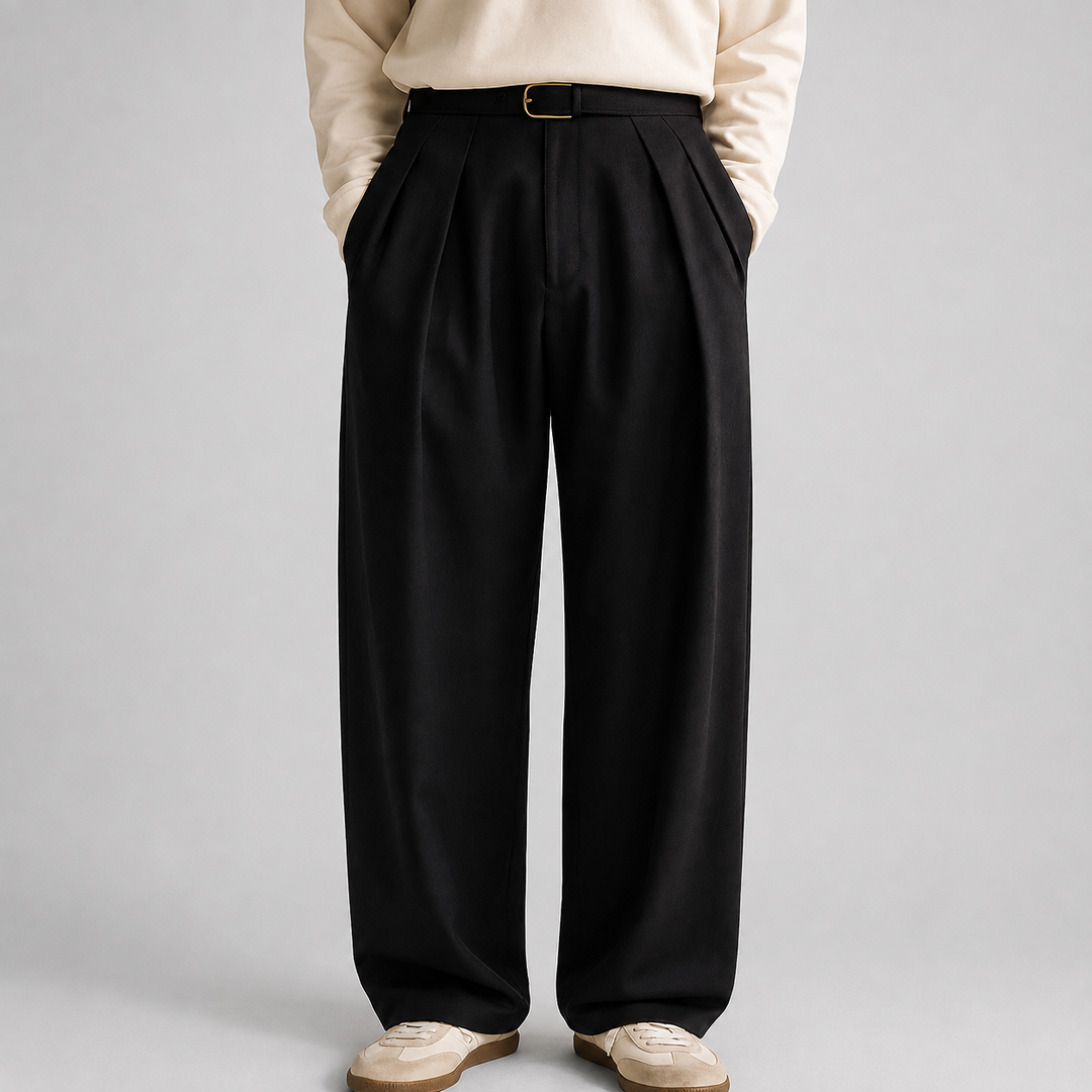 Men's Wide Leg Pleated Dress Pants High Rise