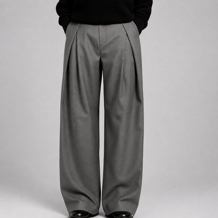 Men's Wide Leg Pleated Dress Pants High Rise