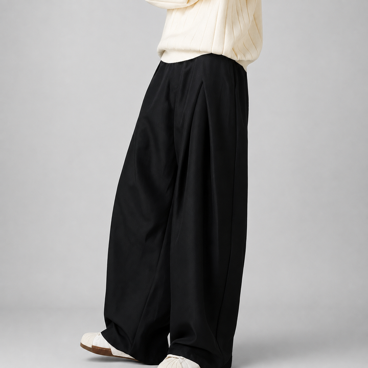 Men's Wide Leg Pleated Dress Pants High Rise
