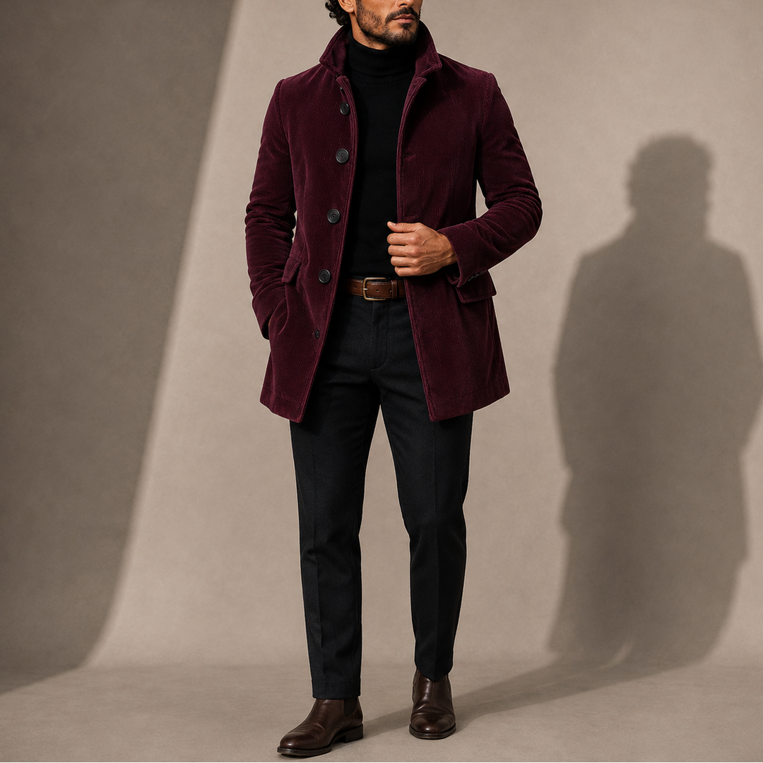 Men's Stand Collar Tailored Mid-Length Coat