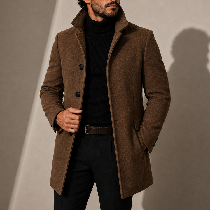 Men's Stand Collar Tailored Mid-Length Coat