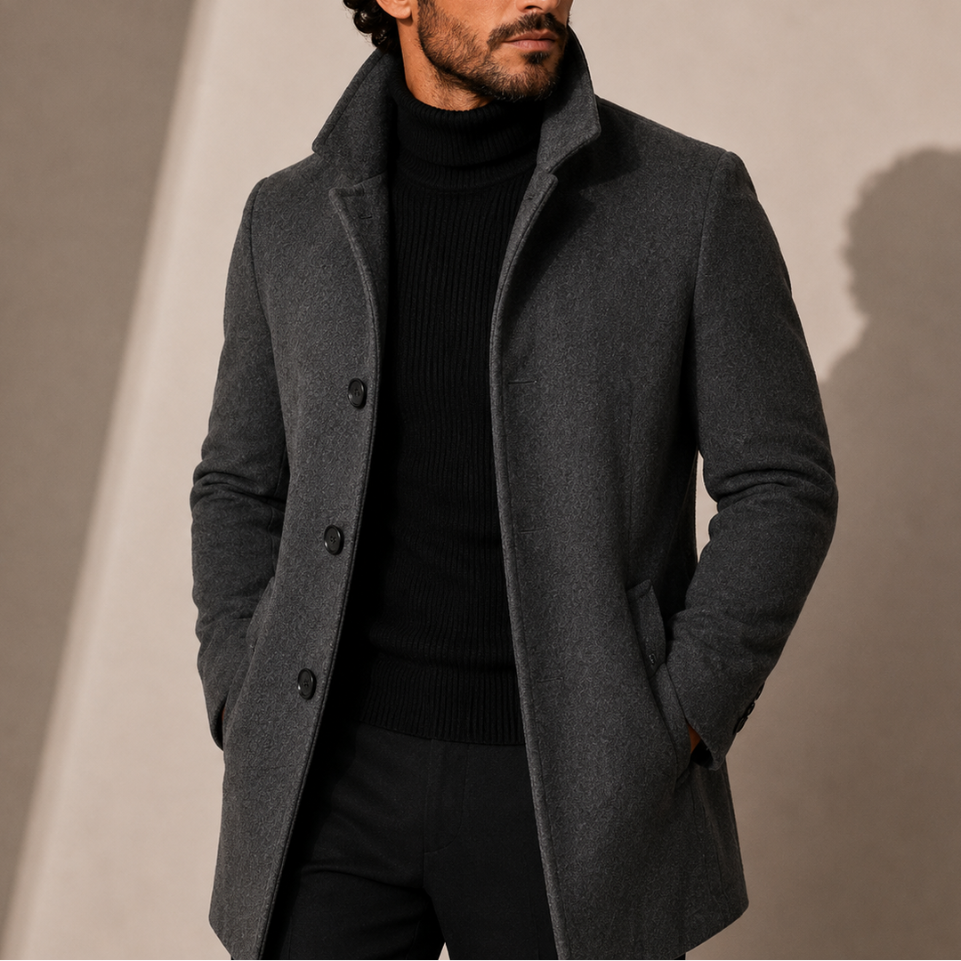 Men's Stand Collar Tailored Mid-Length Coat