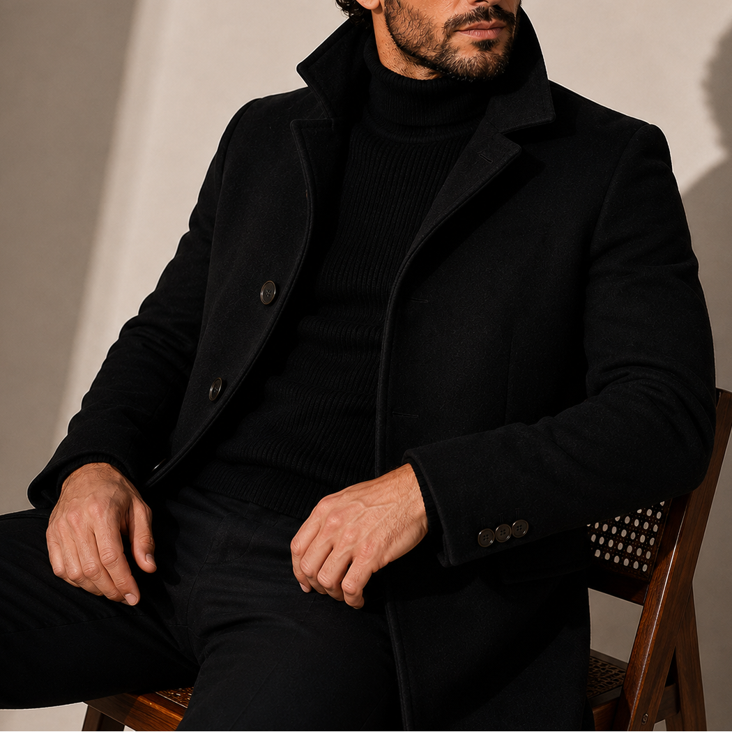 Men's Stand Collar Tailored Mid-Length Coat