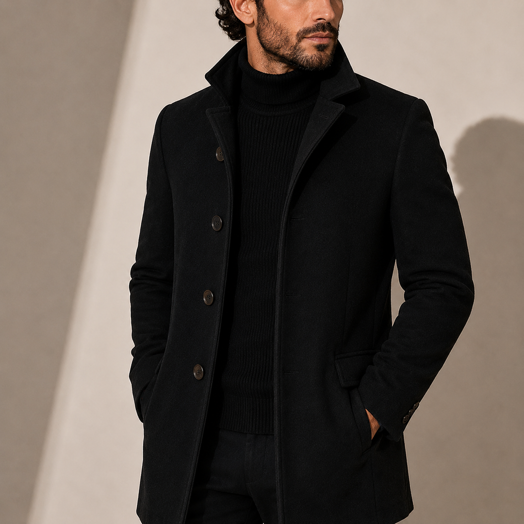 Men's Stand Collar Tailored Mid-Length Coat