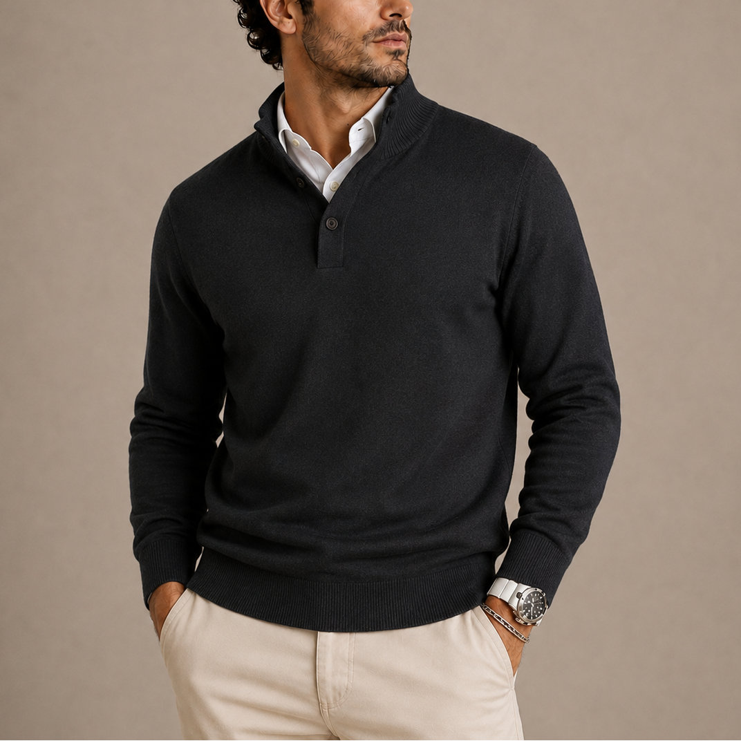 Men's Knit Polo Sweater with Three-Button Placket