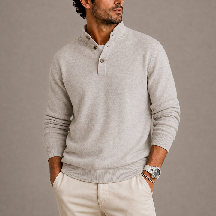 Men's Knit Polo Sweater with Three-Button Placket