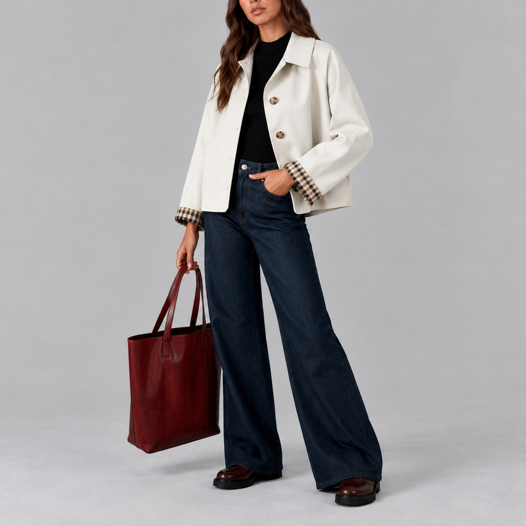 Women's Plaid Lined Cropped Trench Jacket
