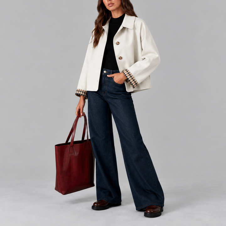 Women's Plaid Lined Cropped Trench Jacket