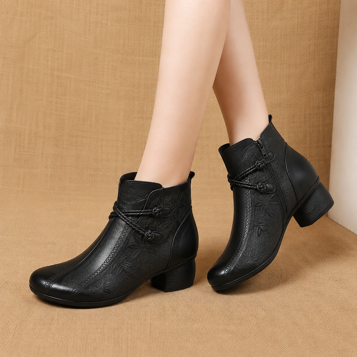 Women's Leather Ankle Boots with Block Heel