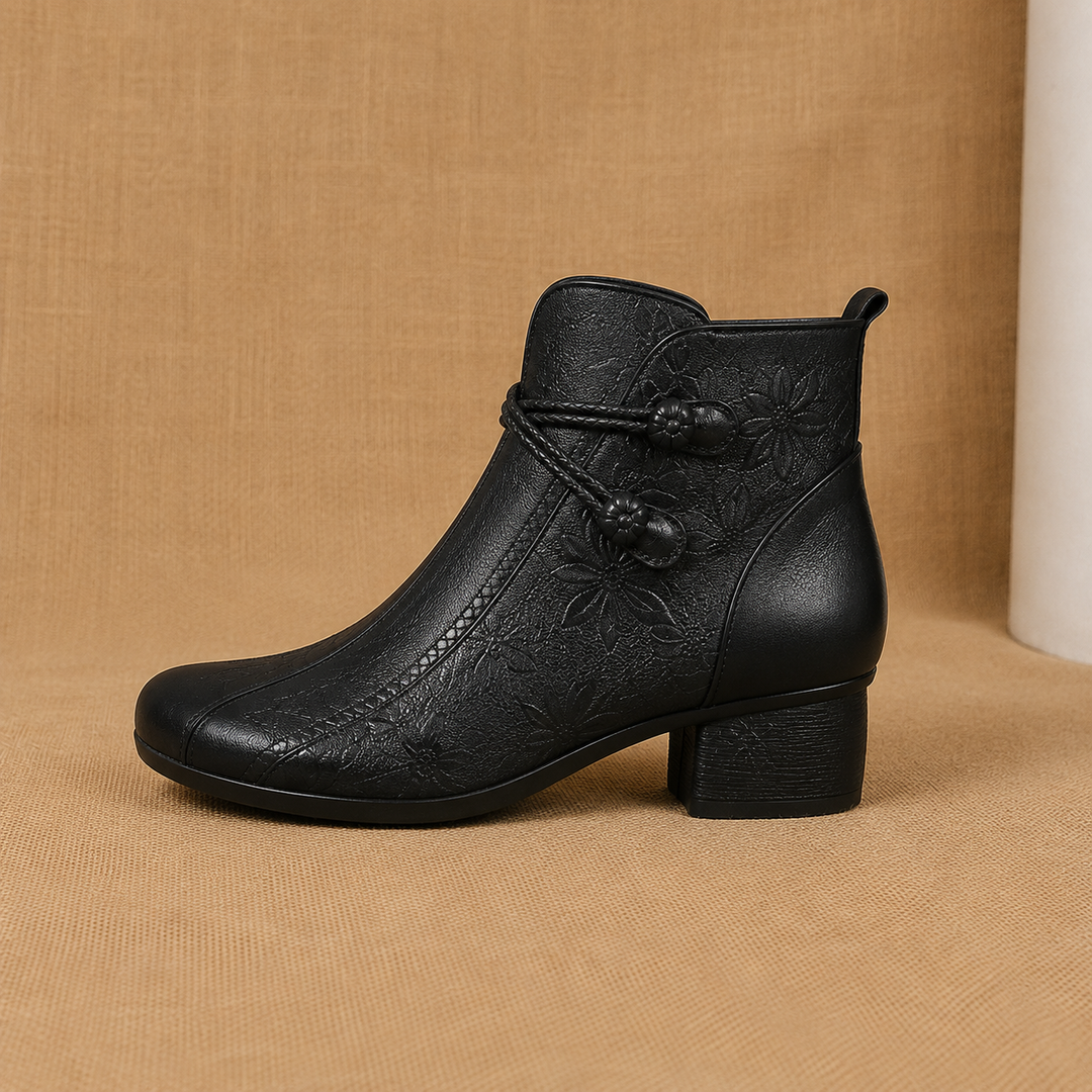 Women's Leather Ankle Boots with Block Heel