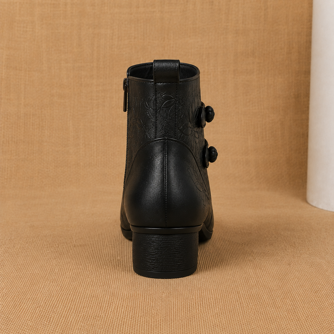 Women's Leather Ankle Boots with Block Heel