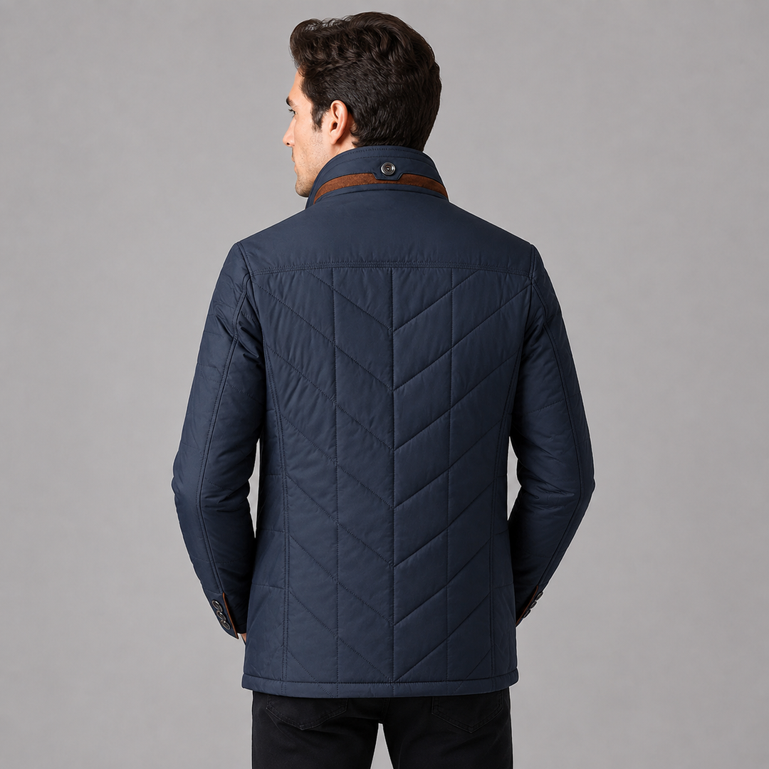 Men's Quilted Jacket with Stand Collar and Full-Length Zip
