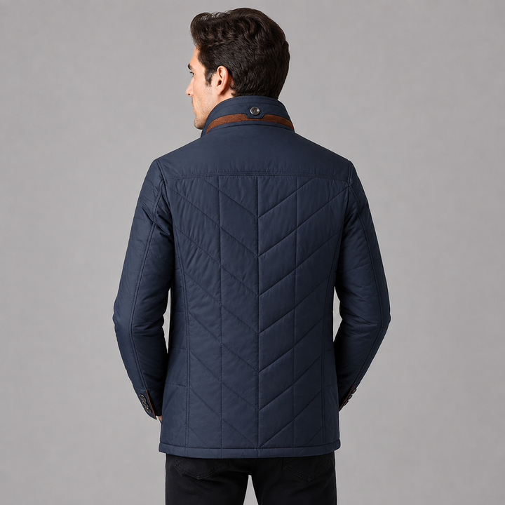 Men's Quilted Jacket with Stand Collar and Full-Length Zip