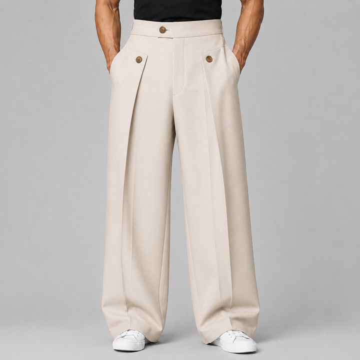 Men's Wide-Leg Pleated Trousers in Relaxed Fit
