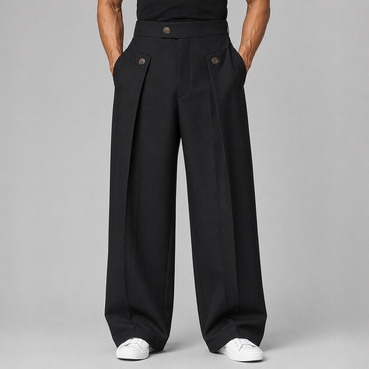 Men's Wide-Leg Pleated Trousers in Relaxed Fit