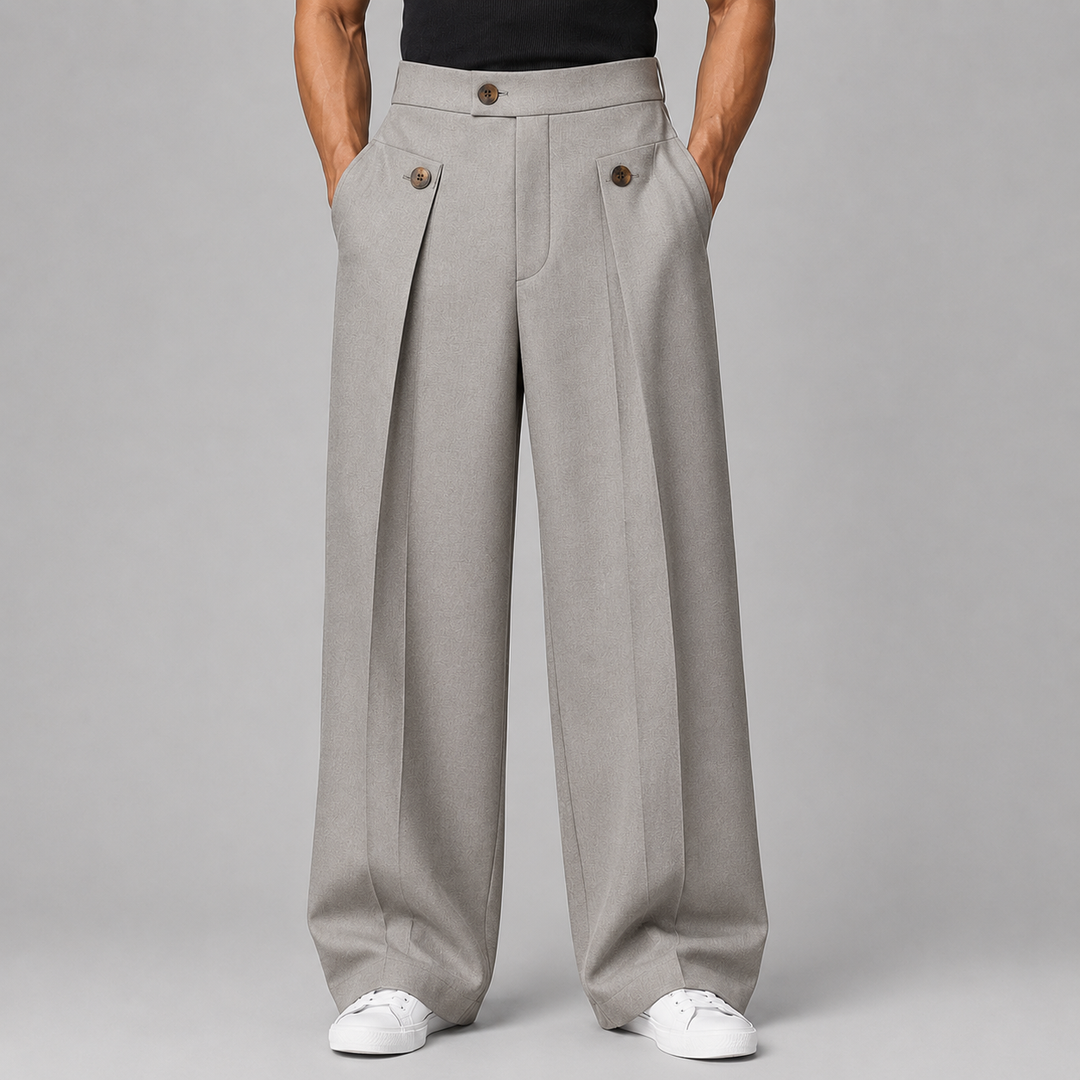 Men's Wide-Leg Pleated Trousers in Relaxed Fit