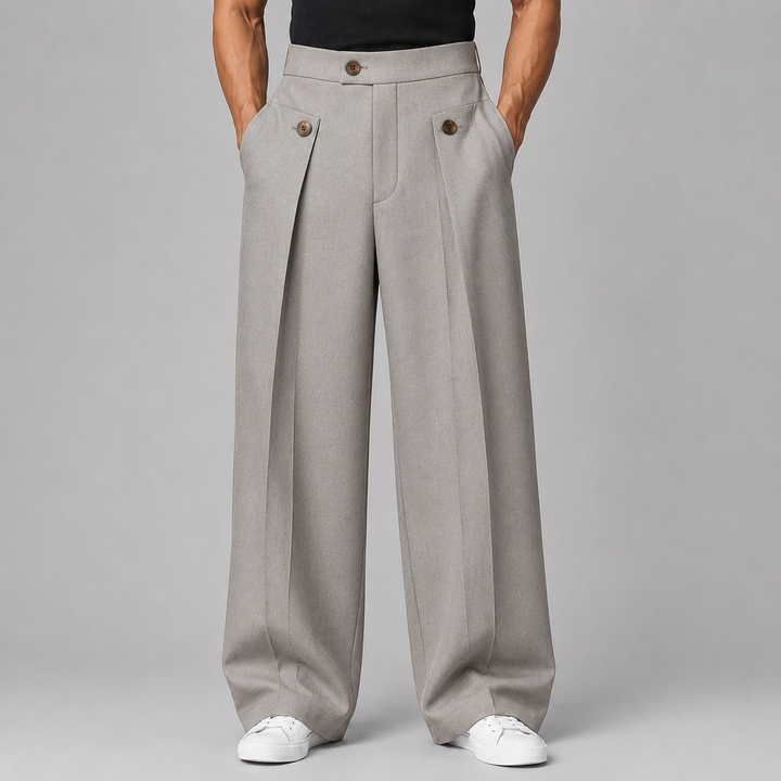 Men's Wide-Leg Pleated Trousers in Relaxed Fit