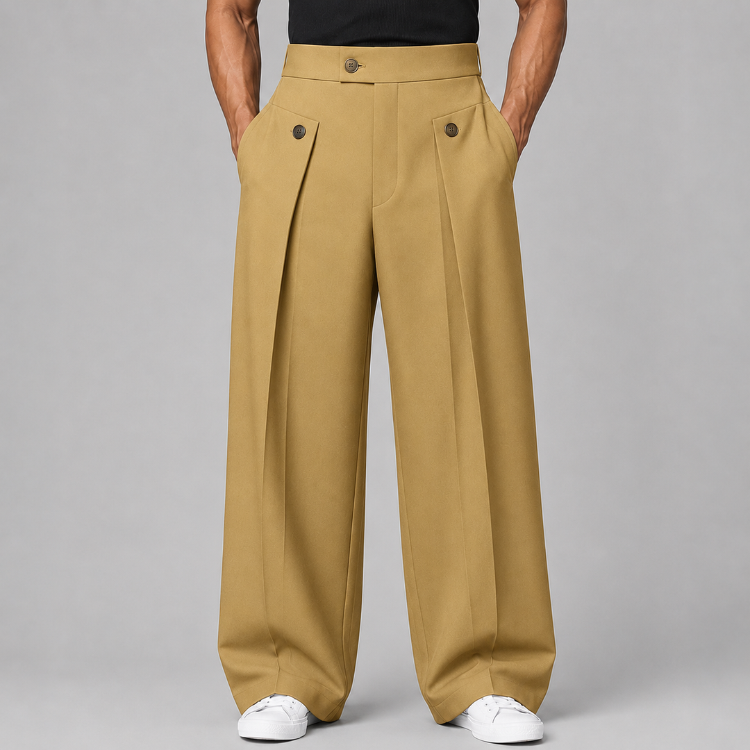 Men's Wide-Leg Pleated Trousers in Relaxed Fit