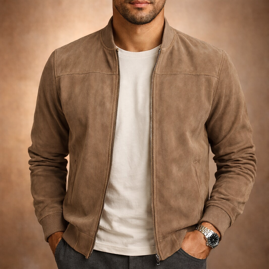 Men's Suede-Look Bomber Jacket in a Tailored Fit