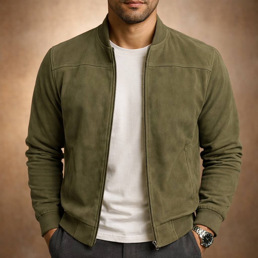 Men's Suede-Look Bomber Jacket in a Tailored Fit