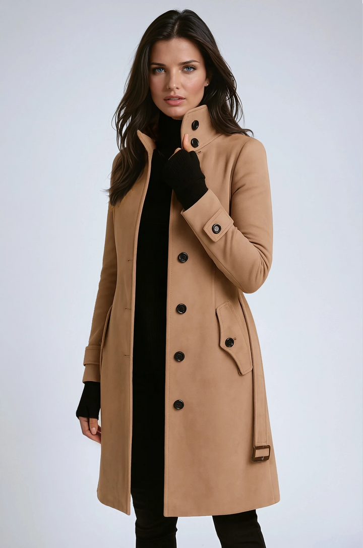 Women's Wool Blend Coat with Stand Collar