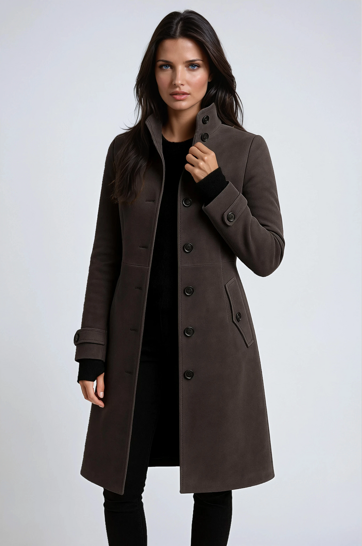 Women's Wool Blend Coat with Stand Collar