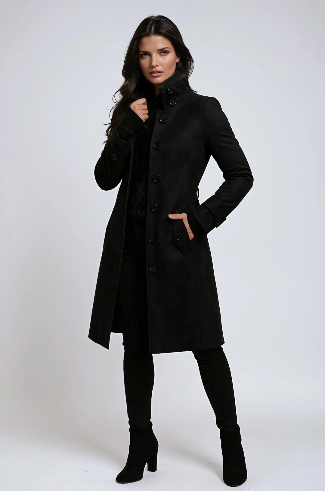 Women's Wool Blend Coat with Stand Collar