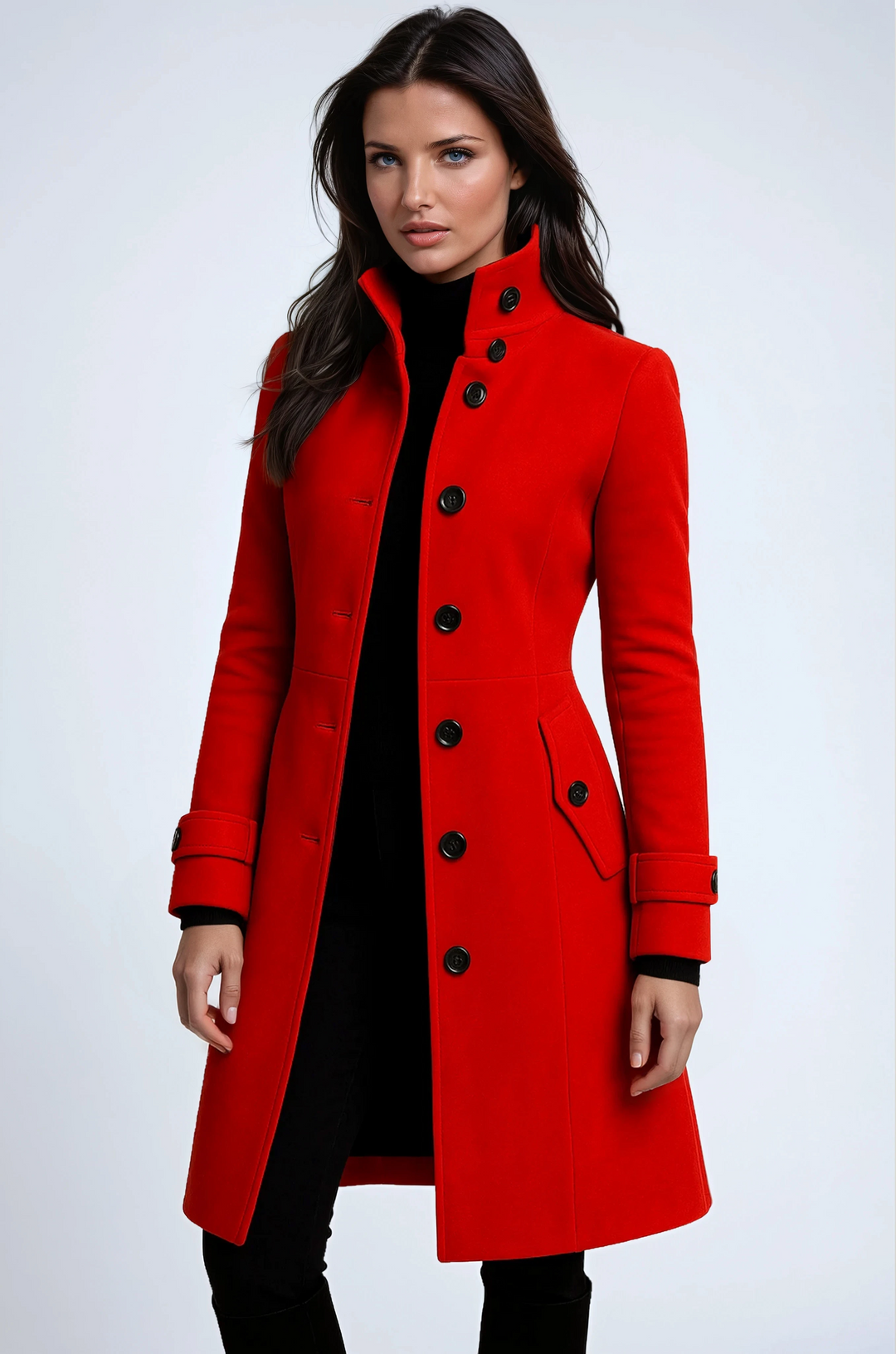 Women's Wool Blend Coat with Stand Collar