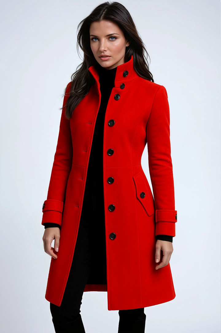 Women's Wool Blend Coat with Stand Collar