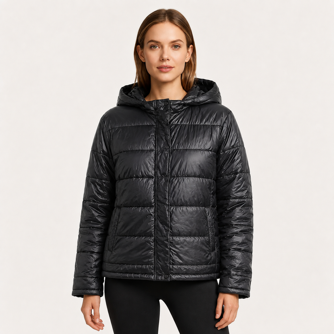Women's Glossy Puffer Jacket with Hood