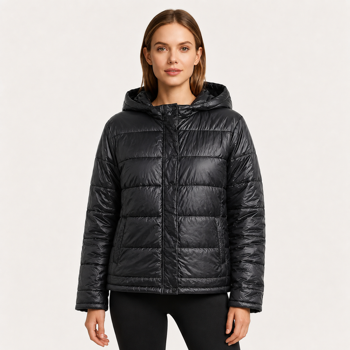 Women's Glossy Puffer Jacket with Hood